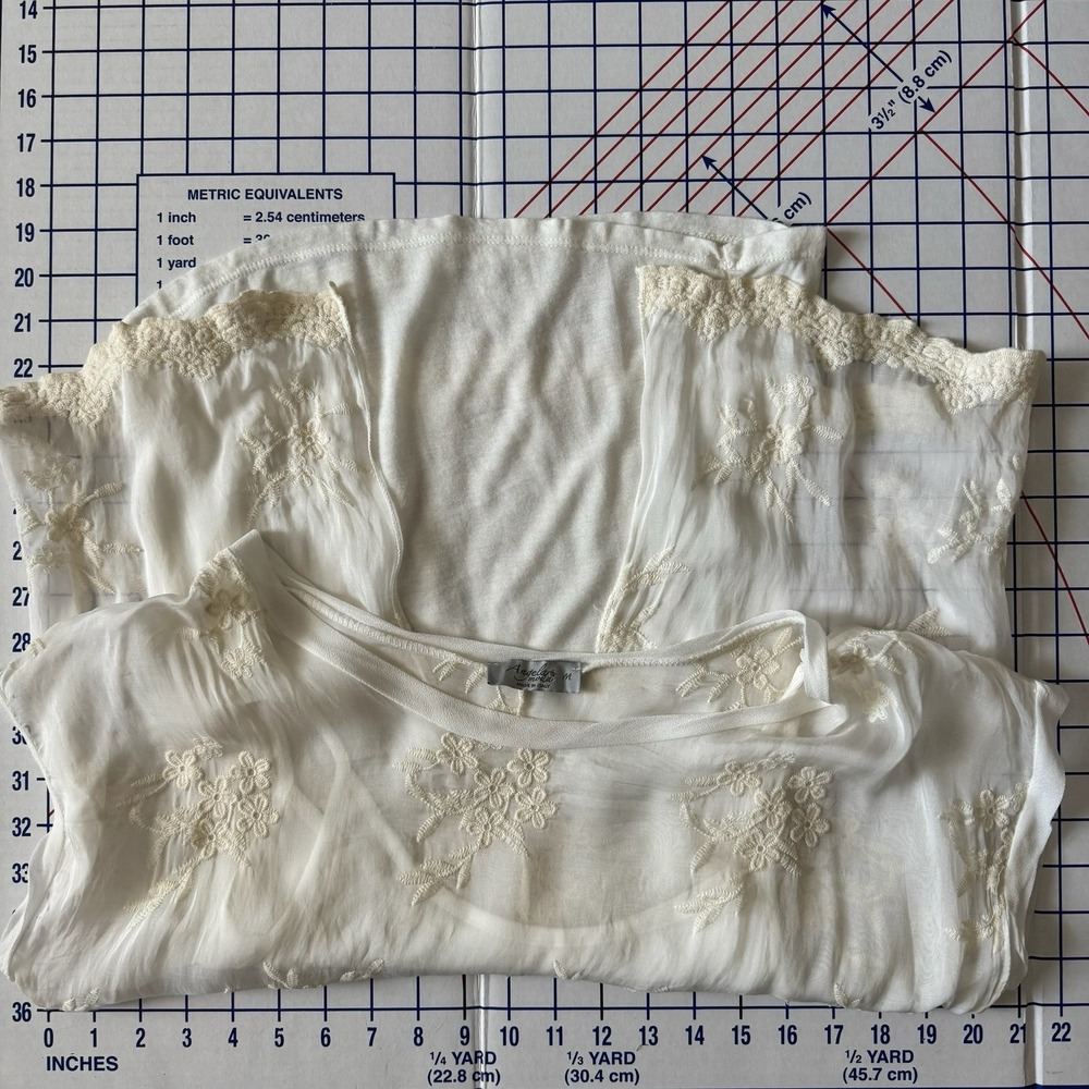 Angela Moda Italy Silk Blend Sheer Embroidered Top Med Romantic Ethereal Angel - Picture 7 of 9